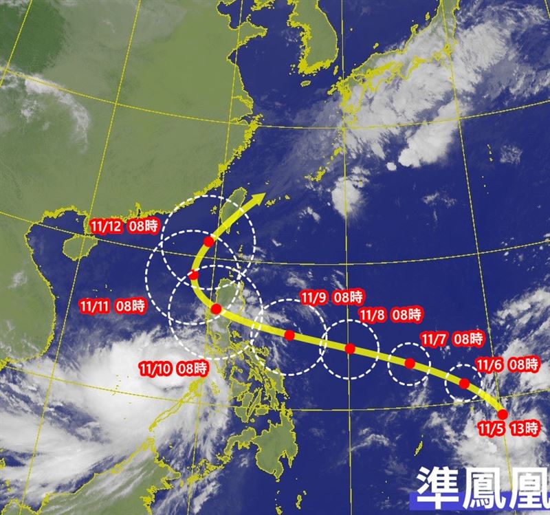 準鳳凰持續受副高導引，未來72小時將持續偏西方向進行。（圖／翻攝自氣象報馬仔）