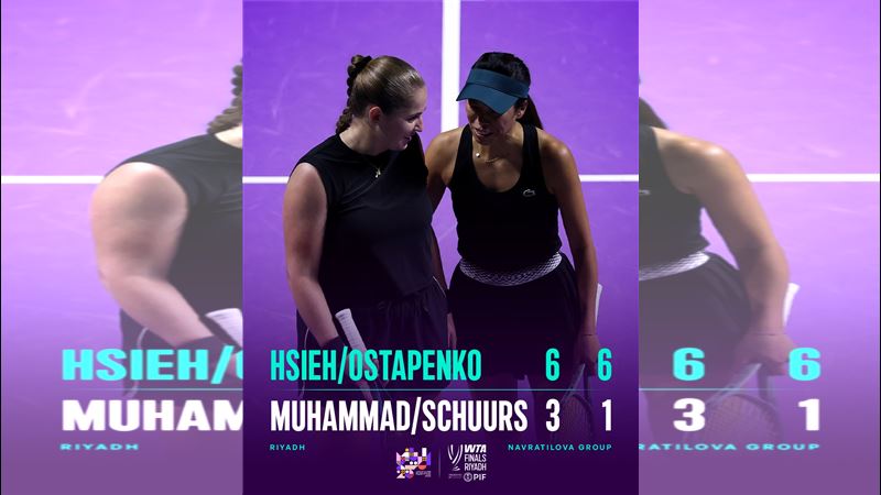 台灣網球女單一姊謝淑薇攜手「O妹」奧絲塔朋科（Jelena Ostapenko）在2025年WTA年終總決賽挺進女雙最終4強。（圖／翻攝自X平台 @WTA）