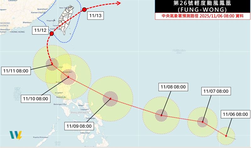 鳳凰颱風未來路徑，預估下週三經過台灣上空。（圖／取自天氣職人-吳聖宇臉書）