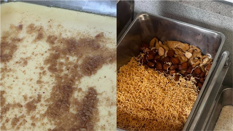 泡麵蒸蛋引起討論後，學校將兩個菜色分開了。（圖／threads帳號@arixu96 授權提供）