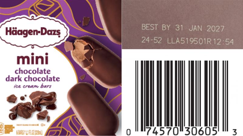 在美國多家連鎖超市販賣的哈根達斯黑巧克力冰棒，有過敏原標示不清的疑慮，不過該產品並未在台灣販售。（圖／翻攝自FDA）