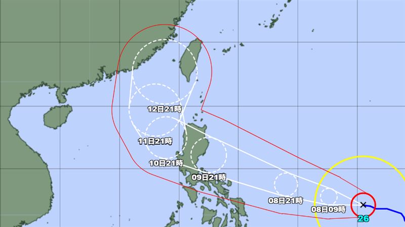 日本氣象廳最新預測路徑。（圖／日本氣象廳）