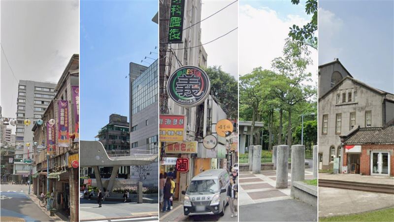 除地下街,台北車站附近值得一逛的景點由左至右,分別為華陰街、中山、許昌街與南陽街一帶、228公園、華山。(圖/翻攝自Google街景)