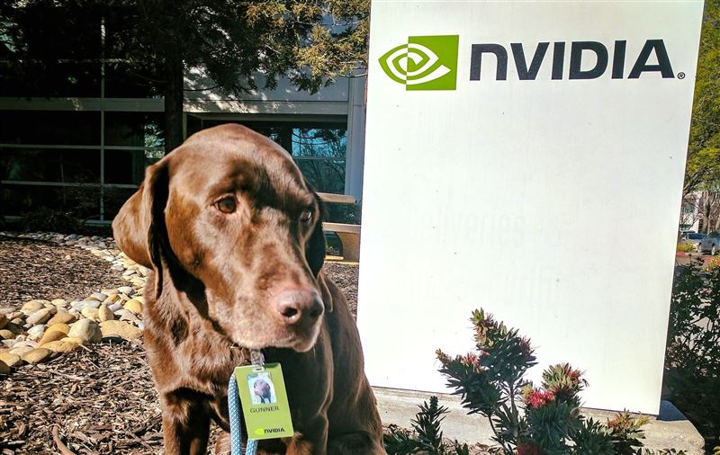 輝達員工可帶狗狗上班,且會發放工作證(情緒勞動),當然,黃仁勳上班時也會讓員工的狗狗陪伴在他身邊。(圖/翻攝輝達粉專)