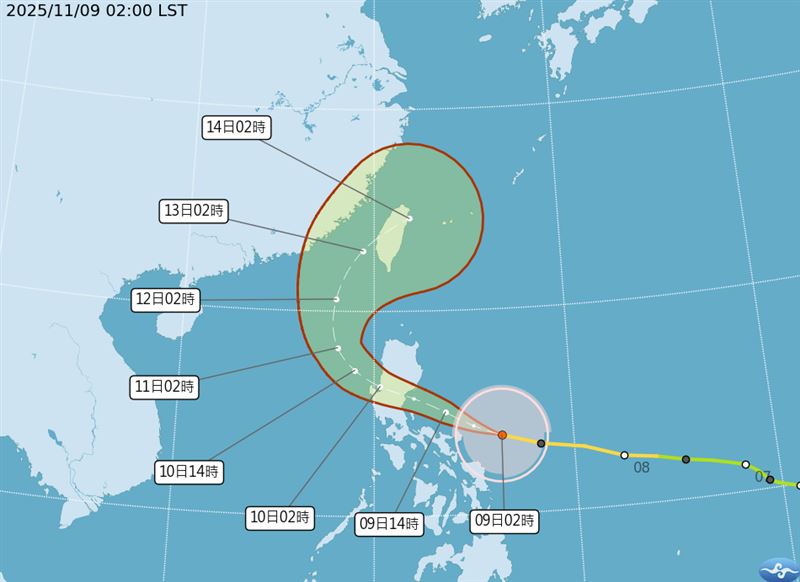 中央氣象署預估，下週一發布海警、下週二則可能擴大為陸上警報。（圖／中央氣象署）