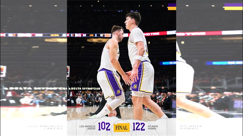 洛杉磯湖人近期5連勝遭到亞特蘭大老鷹中斷。（圖／翻攝自X平台 @Lakers）