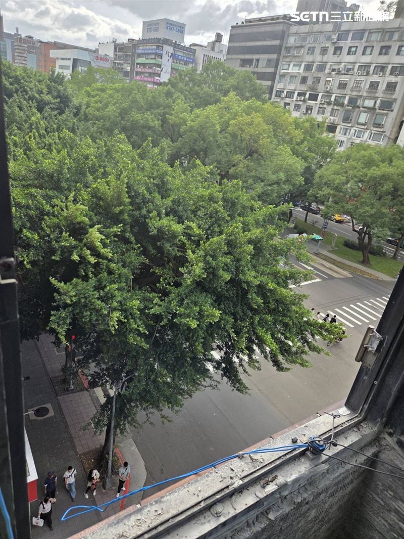 北市敦化南路一段某大樓窗戶遭強風吹落。（圖／翻攝畫面）