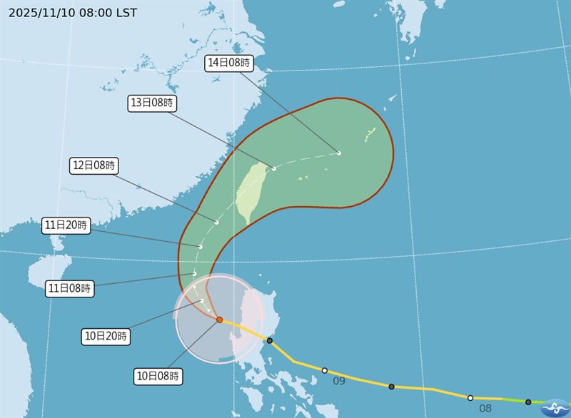鳳凰颱風預測路徑將大迴轉撲向台灣，不少網友開始關注是否會放颱風假。（圖／中央氣象署）