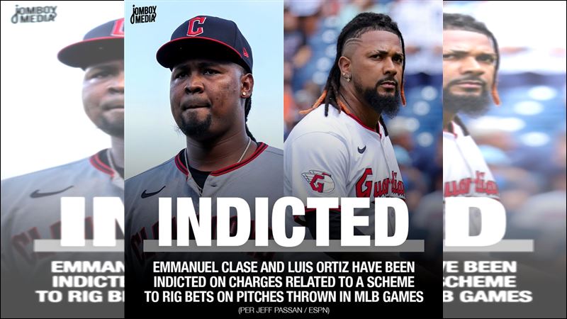 守護者明星終結者克拉塞（Emmanuel Clase）被起訴打假球。（圖／翻攝自X平台 @JomboyMedia）