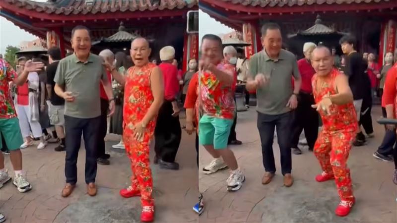 吊車大王（右）近日到竹山紫南宮參拜。（圖／翻攝自竹山紫南宮）