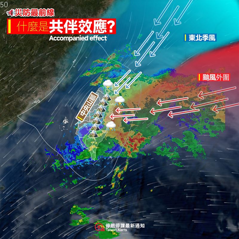 秋颱碰上東北季風，可能形成共伴效應。（圖／停班停課最新通知臉書）