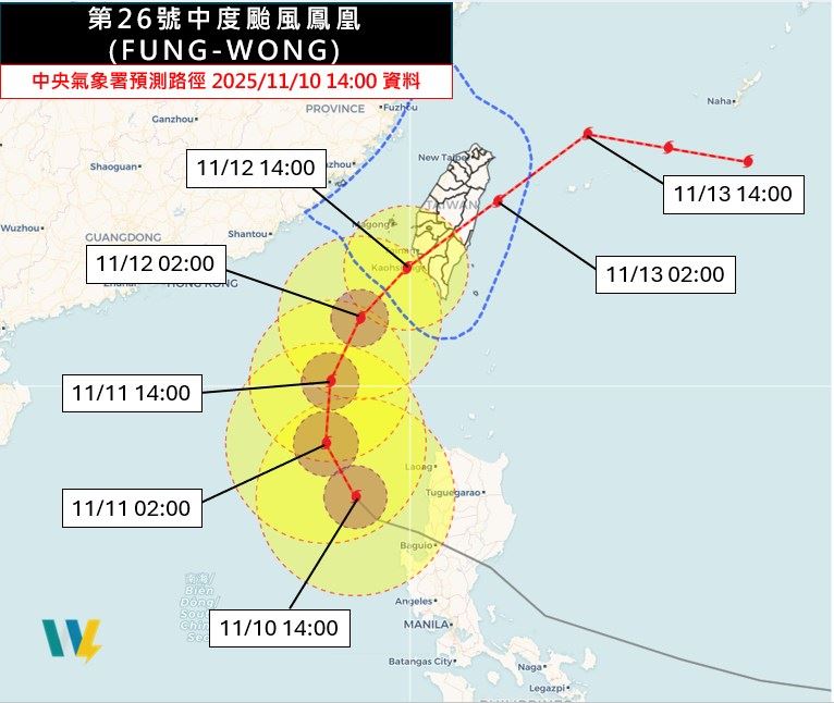 吳聖宇預估，鳳凰颱風將在週三傍晚左右從嘉義以南沿海登陸台灣。（圖／翻攝自天氣職人-吳聖宇臉書）