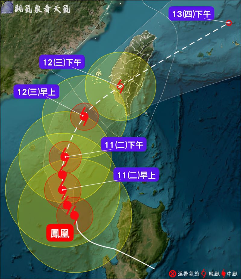 觀氣象看天氣預測，鳳凰颱風強度有機會增強到40m/s，來到中度颱風中限。（圖／翻攝自觀氣象看天氣臉書）