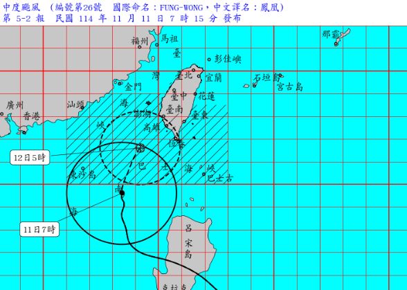 鳳凰颱風暴風圈正逐漸進入臺灣南方近海。（圖／中央氣象署）