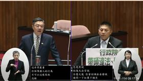 國民黨立委吳宗憲今（11）日質詢行政院長卓榮泰，雙方唇槍舌戰。（圖／翻攝立法院IVOD）