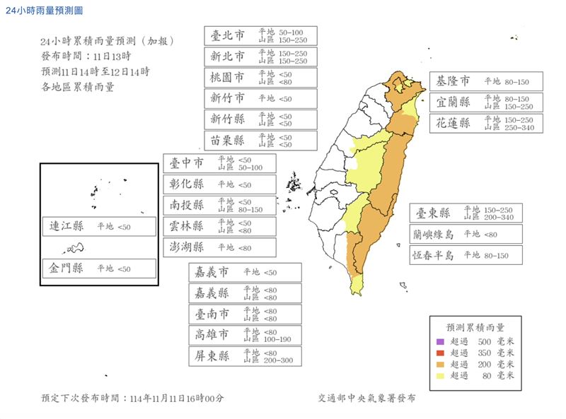 最新雨量預測。（圖／氣象署）
