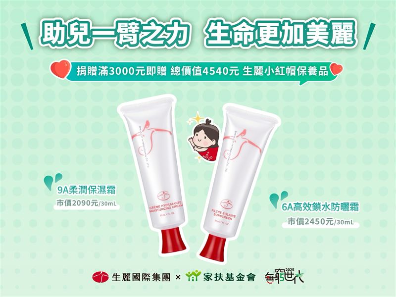 為鼓勵民眾踴躍響應，凡單筆捐款滿3000元，即可獲得生麗國際明星商品。（圖／業者提供）