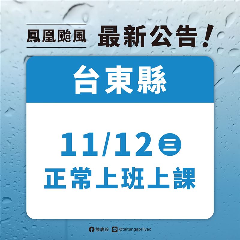 鳳凰颱風來襲，東部僅台東沒放假，引民怨。(圖／翻攝饒慶鈴臉書)