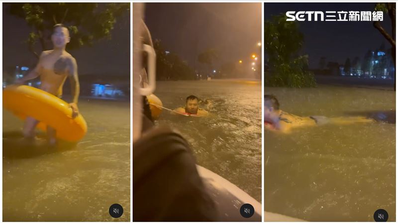 一行人到宜蘭遊玩遇上暴雨，苦中作樂還意外幫助了一名阿嬤。（圖／翻攝自Threads @0423mark_）