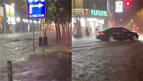 羅東鎮11日晚間也出現淹水災情，羅東夜市、公正國小附近市區道路都淹水。（圖／翻攝自宜蘭知識+臉書）