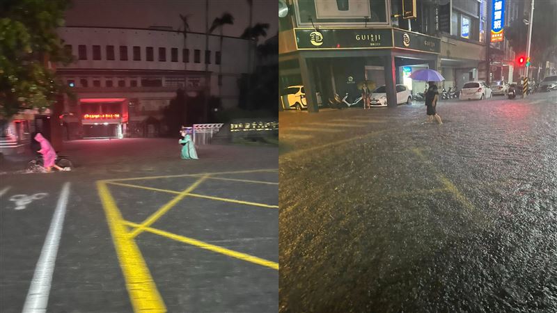 羅東鎮11日晚間也出現淹水災情，羅東高中附近市區道路也淹水。（圖／翻攝自宜蘭縣議員呂惠卿臉書）