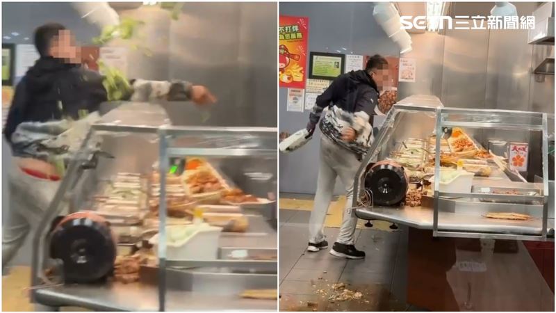 台中36歲楊姓男子因肚子餓跑到店家討免錢飯吃被拒絕，竟掀盤扔菜，追打女店員。（圖／網友a＿boaa授權提供）