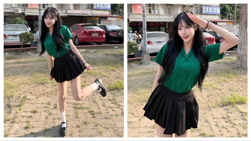 台鋼雄鷹韓籍啦啦隊員Mingo穿上北一女制服。（圖／2S SPORTAINMENT提供）