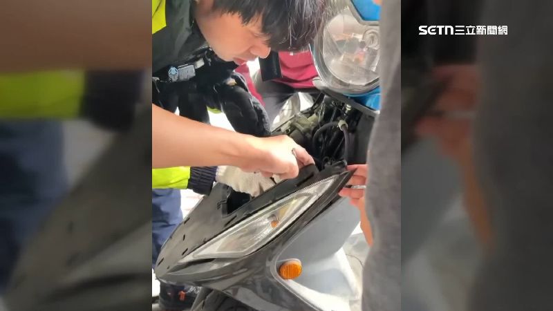 新北市鶯歌有隻小貓困在機車裡