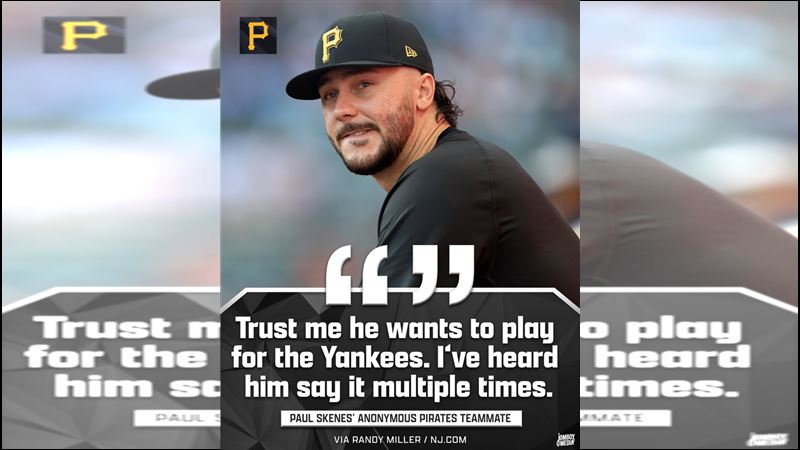 海盜狀元斯金斯（Paul Skenes）遭前隊友爆料想去洋基。（圖／翻攝自X平台 @TalkinBaseball_）