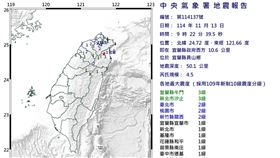 1113地震。（圖／氣象署）