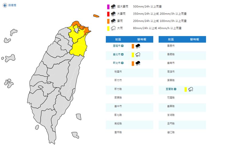1305豪、大雨特報。（圖／中央氣象署）