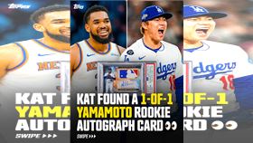 身為洋基死忠球迷的唐斯（Karl-Anthony Towns）日前抽中山本由伸球員卡。（圖／翻攝自IG @Topps）