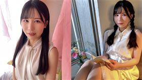 百崎橘花在片商maryGOLD出道拍AV，封面最上方寫著「腦內經驗人數1000人」，讓人以為她是公車女。（圖／翻攝自百崎橘花Ｘ）