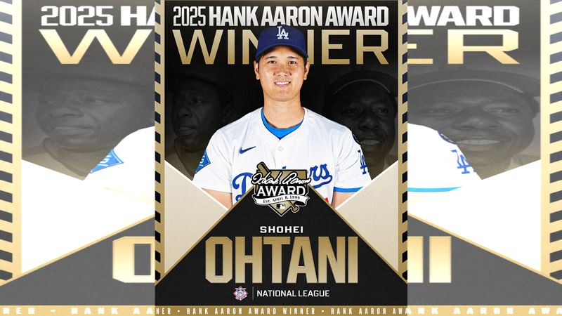 大谷翔平連續3年獲選「漢克阿倫獎」。（圖／翻攝自X平台 @MLB）