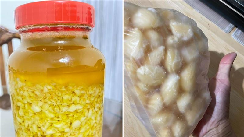 大家對於蒜頭的保存方法不一，有人採用油封（左圖）、有人採用冷凍（右圖）。（圖／翻攝自家常菜臉書）