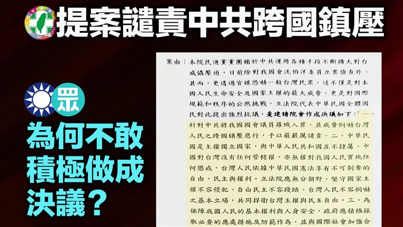 黨團三長簽字！民進黨提案：譴責中共鎮壓
