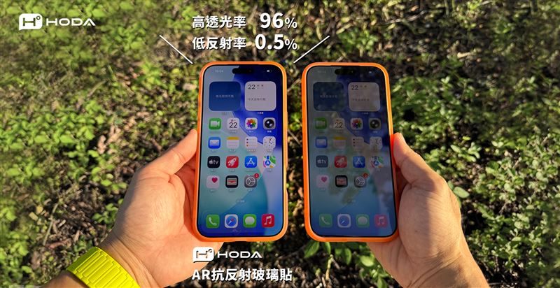 「AR抗反射鍍膜」螢幕技術，讓畫面在強光下依然清晰通透。（圖／HODA提供）