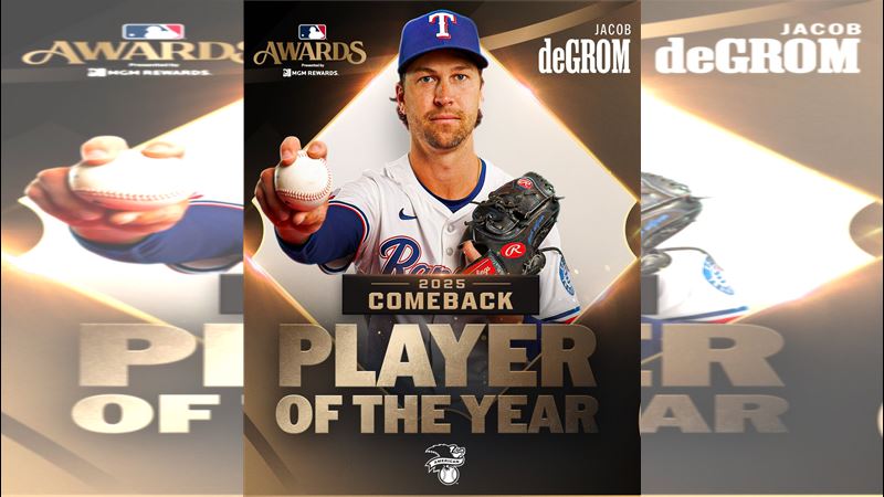 美聯東山再起獎得主狄格隆(Jacob DeGrom)。（圖／翻攝自X平台 @MLB）