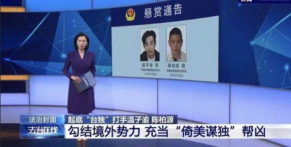 央視點名八炯、閩南狼是台獨幫兇，遭公安懸賞偵辦。（圖／翻攝央視）