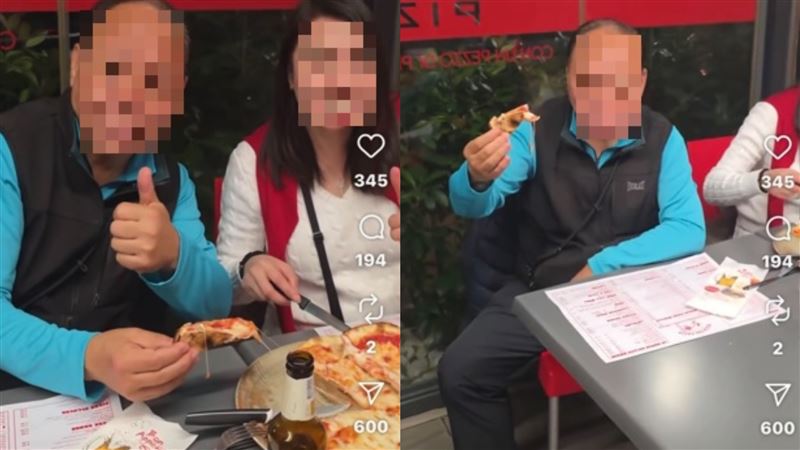 一群觀光客不知義大利老闆拍片公審他們只點5份披薩，還開心比讚和YA手勢，並透露自己來自「台灣」。（圖／翻攝自pizza dal pazzo IG）