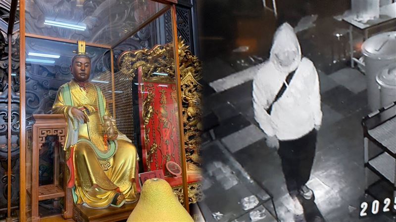 九龍太子宮奉祀27年的「卯兔星君」神像，昨（14）日凌晨2時許驚傳遭竊，前後犯案不到5分鐘，廟方公布竊賊長相。（圖／翻攝自下營九龍太子宮臉書）