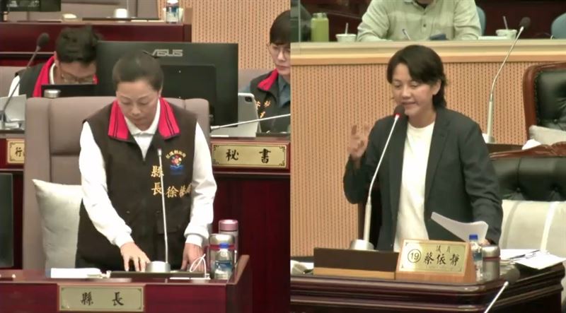 議員蔡依靜轟撤離一片混亂，徐榛蔚爆氣「關麥坐下」（圖／翻攝自花蓮縣議會直播）