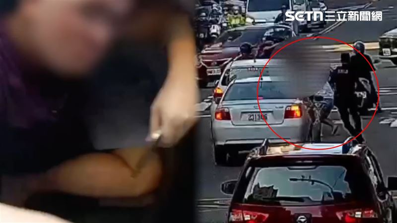 身背7條通的李男像是聽到鳴槍，在大馬路上跑給警察追，身手矯健絲滑溜進一輛朋友叫的多元計程車要逃。（圖／翻攝畫面）