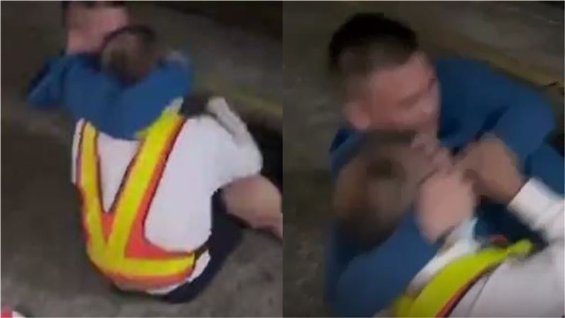 副站長在制伏期間遭旅客勒脖。（圖／讀者提供）