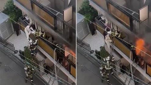 驚慌失控?日女火警受困竟將消防員踹墜樓