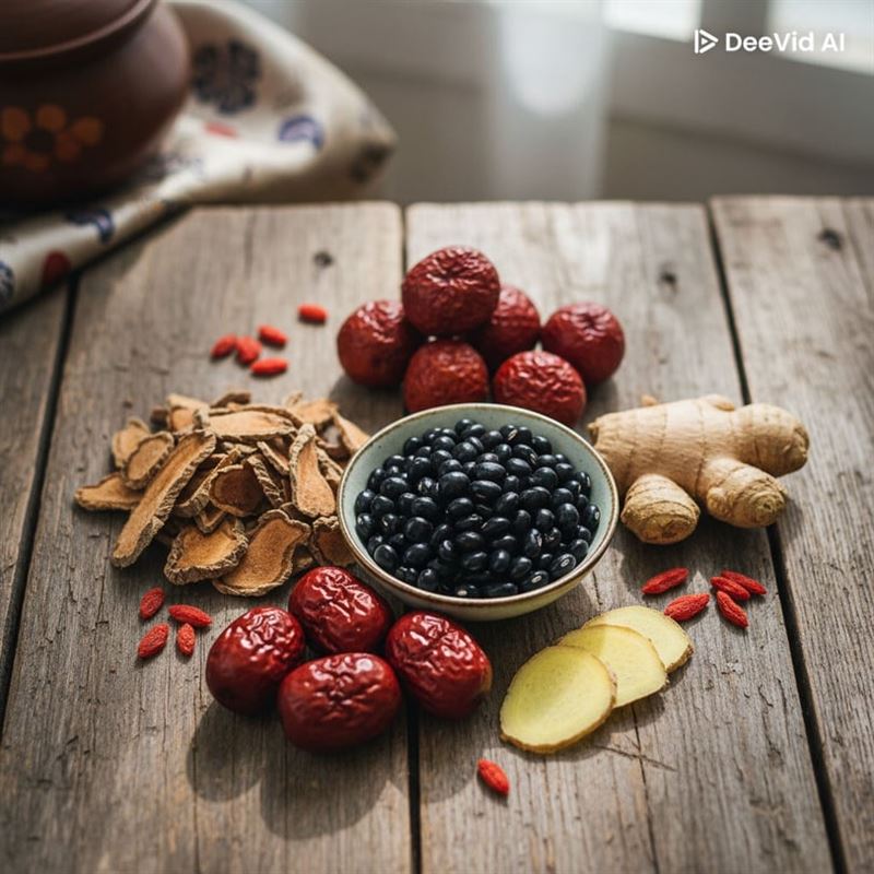 黑豆杜仲紅棗茶：拒絕手腳冰冷。（圖／翻攝自 DeeVid AI）