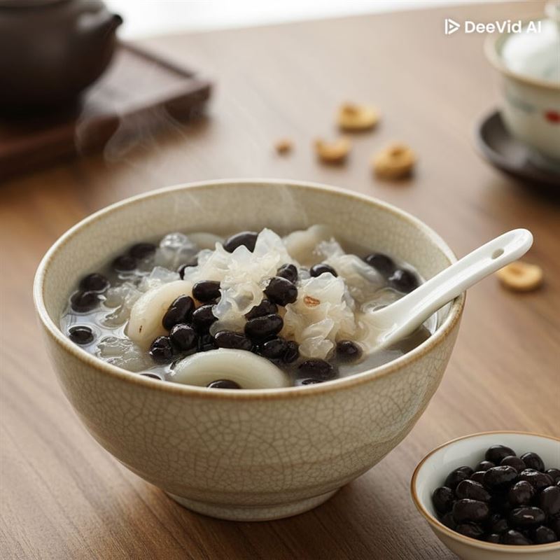 黑白養生茶：換季乾咳救星。（圖／翻攝自 DeeVid AI）