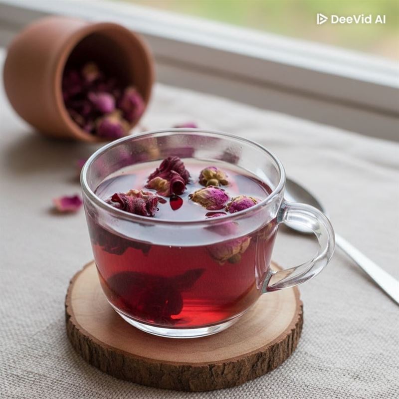 洛神玫瑰茶：去除浮腫、養顏美容。（圖／翻攝自 DeeVid AI）