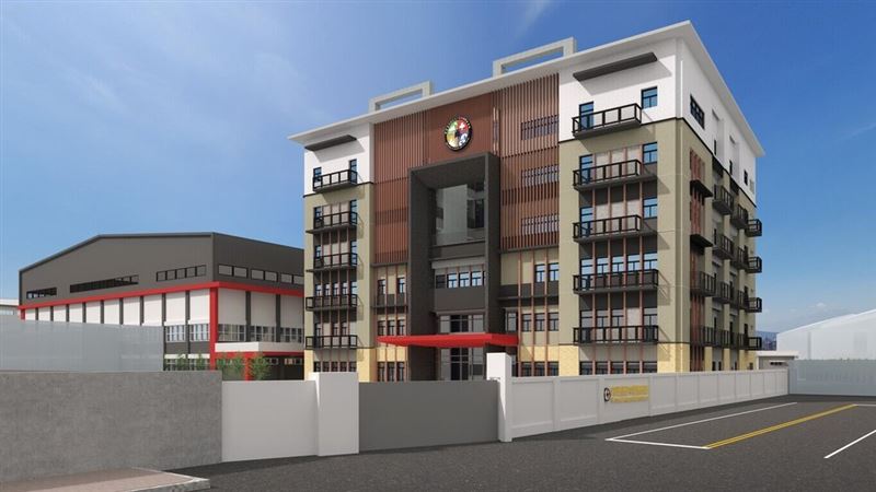 空中勤務總隊16日表示，台北駐地棚廠廳舍自民國112年啟動新建工程，目前進度已達41%，預計118年竣工與啟用。圖為完工模擬示意圖。（空中勤務總隊提供）