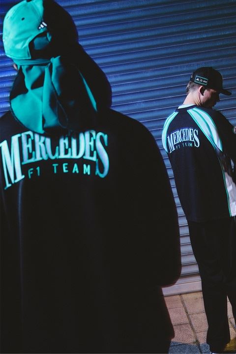 adidas拉斯維加斯主題系列服飾配色融合Mercedes-AMG PETRONAS F1車隊經典黑、銀與薄荷綠。（圖／品牌業者提供）